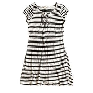 Aeropostale Black + White Stripe Nautical Baby Doll Bodycon Dress w/ Corset Tie